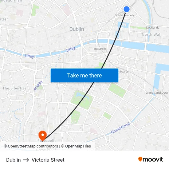 Dublin to Victoria Street map