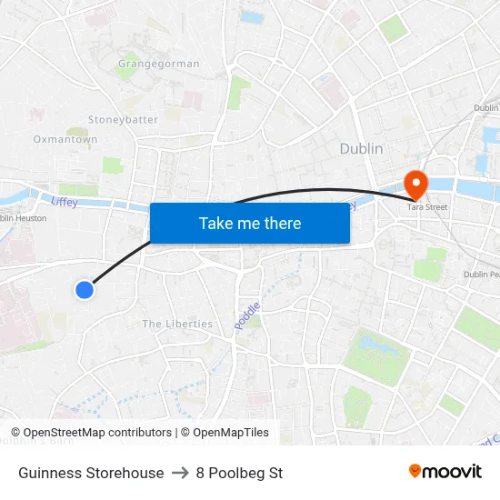 Guinness Storehouse to 8 Poolbeg St map