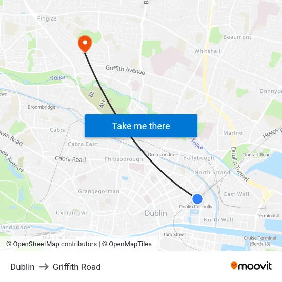 Dublin to Griffith Road map