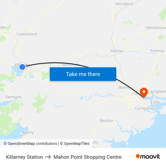 Killarney Station to Mahon Point Shopping Centre map