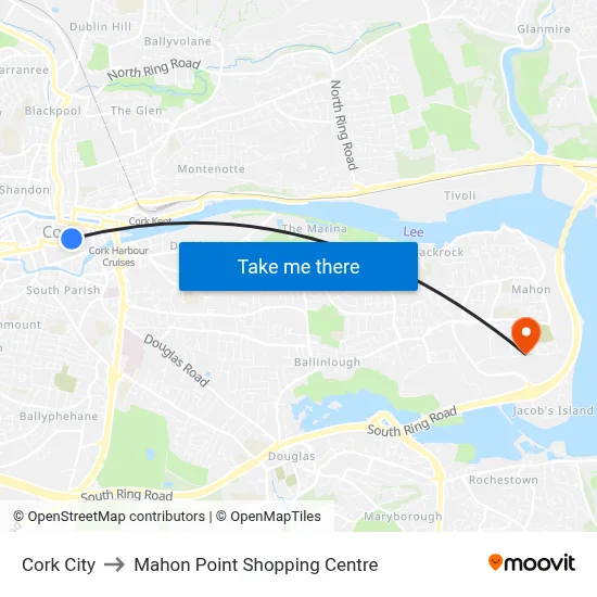 Cork City to Mahon Point Shopping Centre map