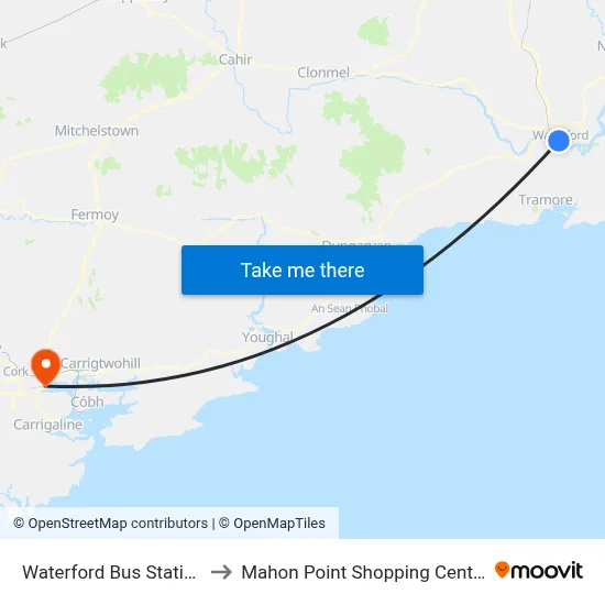 Waterford Bus Station to Mahon Point Shopping Centre map