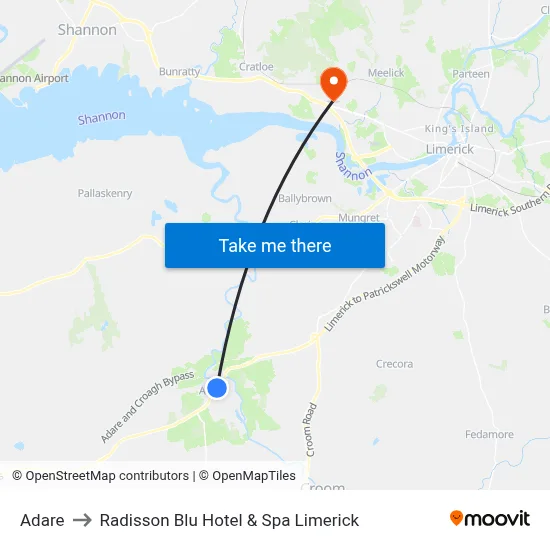 Adare to Radisson Blu Hotel & Spa  Limerick map