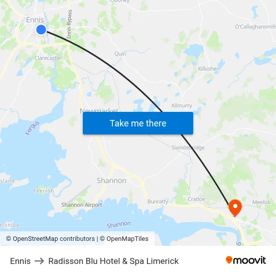 Ennis to Radisson Blu Hotel & Spa  Limerick map