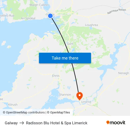 Galway to Radisson Blu Hotel & Spa  Limerick map