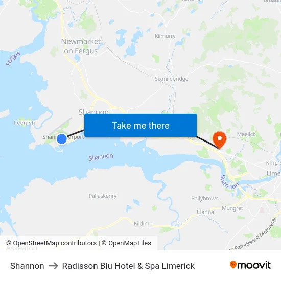 Shannon to Radisson Blu Hotel & Spa  Limerick map