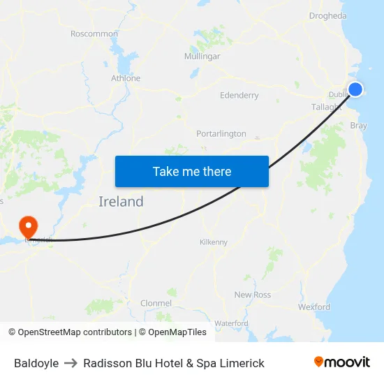 Baldoyle to Radisson Blu Hotel & Spa  Limerick map