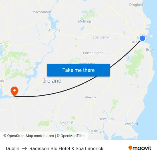 Dublin to Radisson Blu Hotel & Spa  Limerick map