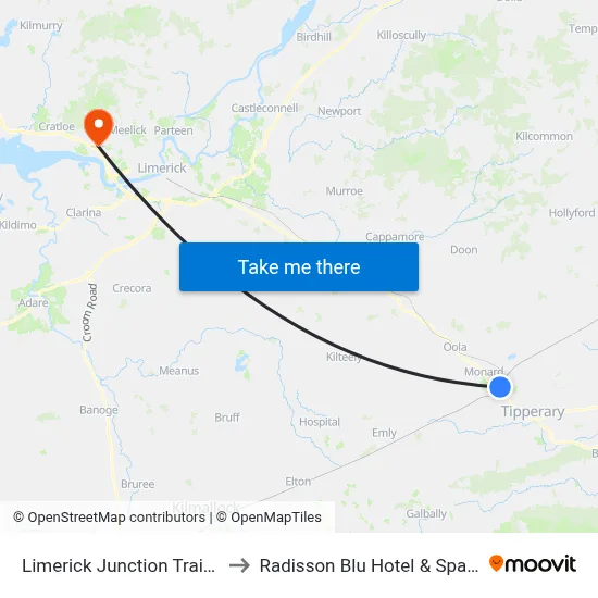 Limerick Junction Train Station to Radisson Blu Hotel & Spa  Limerick map