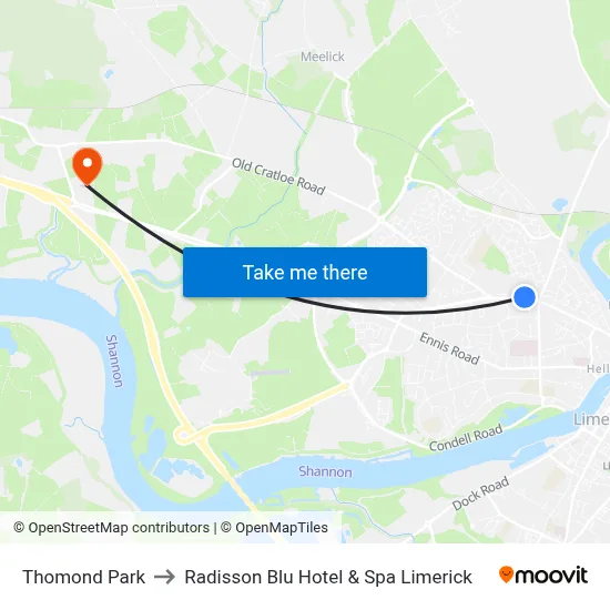 Thomond Park to Radisson Blu Hotel & Spa  Limerick map