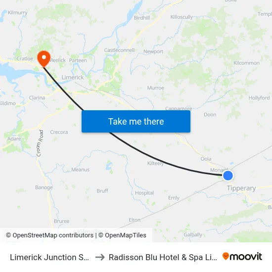 Limerick Junction Station to Radisson Blu Hotel & Spa  Limerick map