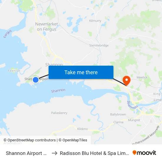 Shannon Airport SNN to Radisson Blu Hotel & Spa  Limerick map