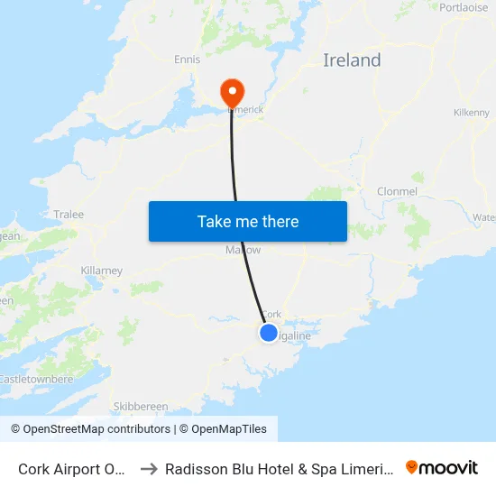 Cork Airport ORK to Radisson Blu Hotel & Spa  Limerick map