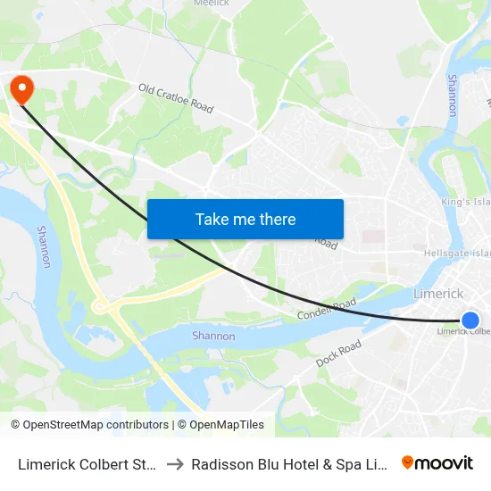 Limerick Colbert Station to Radisson Blu Hotel & Spa  Limerick map