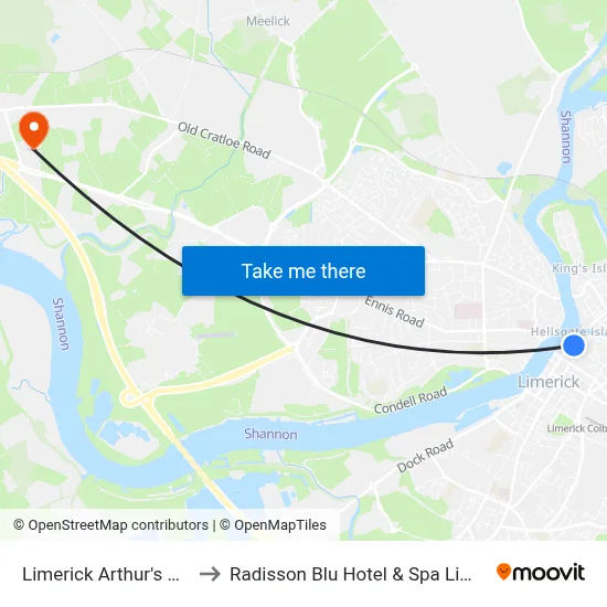 Limerick Arthur's Quay to Radisson Blu Hotel & Spa  Limerick map