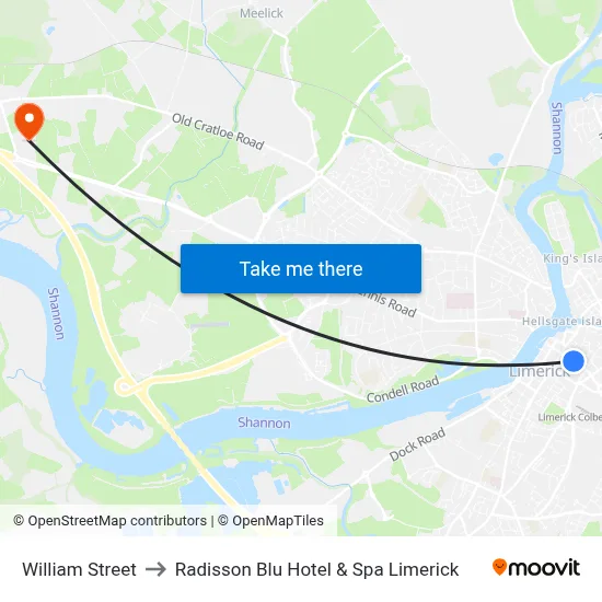 William Street to Radisson Blu Hotel & Spa  Limerick map