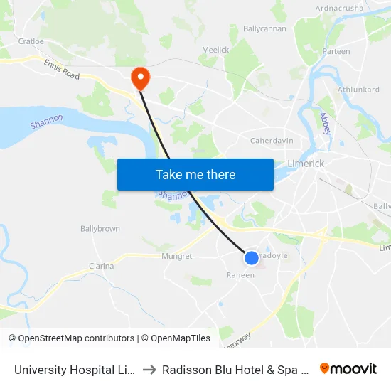 University Hospital Limerick to Radisson Blu Hotel & Spa  Limerick map
