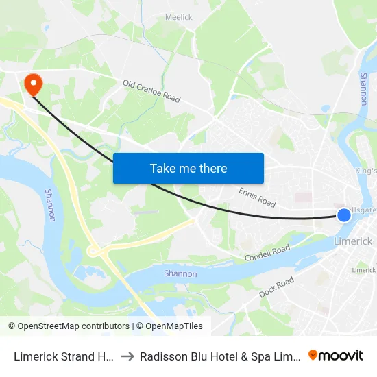 Limerick Strand Hotel to Radisson Blu Hotel & Spa  Limerick map