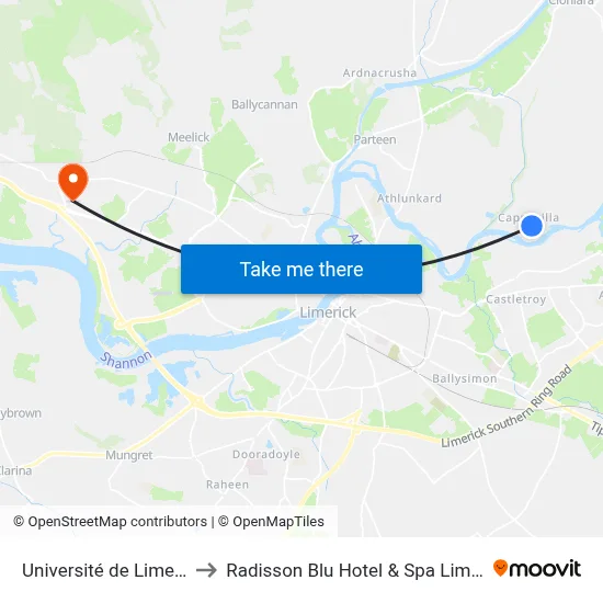 Université de Limerick to Radisson Blu Hotel & Spa  Limerick map