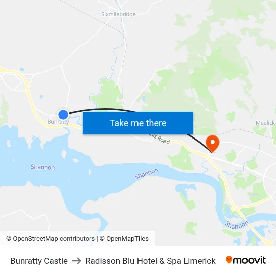 Bunratty Castle to Radisson Blu Hotel & Spa  Limerick map