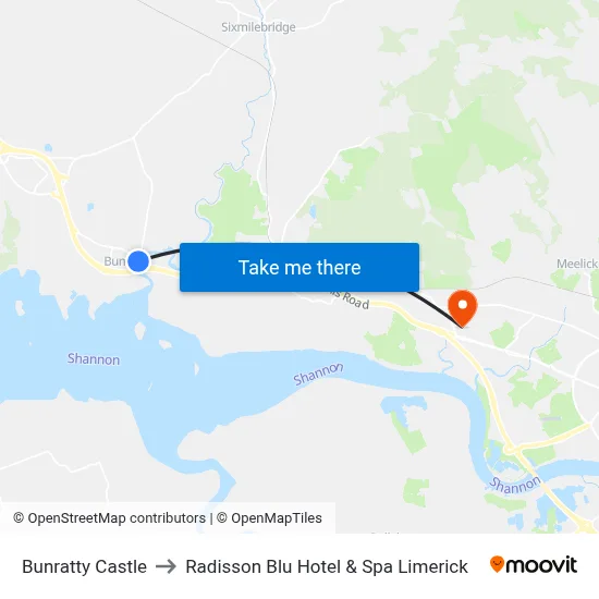 Bunratty Castle to Radisson Blu Hotel & Spa  Limerick map