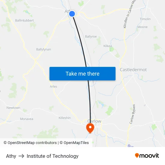 Athy to Institute of Technology map
