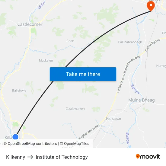 Kilkenny to Institute of Technology map