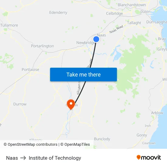Naas to Institute of Technology map
