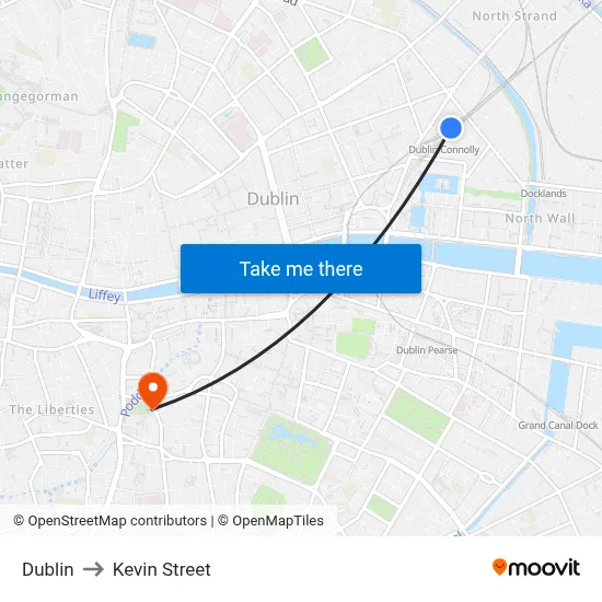 Dublin to Kevin Street map