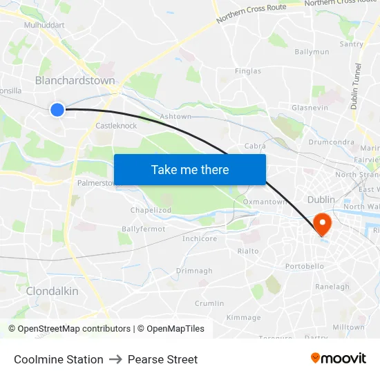 Coolmine Station to Pearse Street map