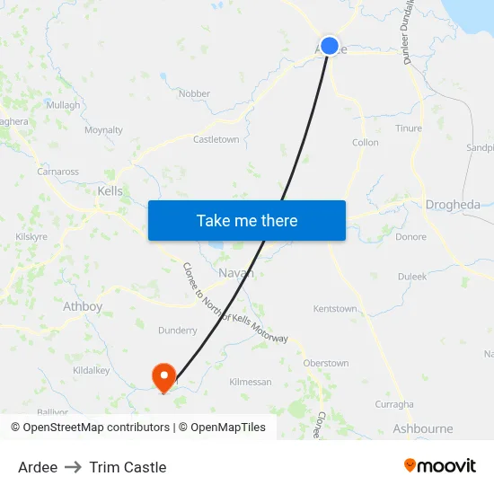 Ardee to Trim Castle map