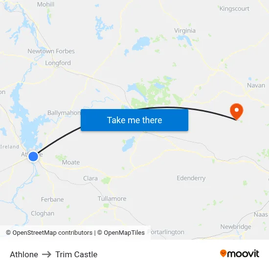 Athlone to Trim Castle map