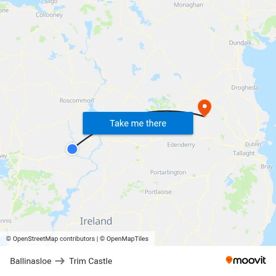 Ballinasloe to Trim Castle map