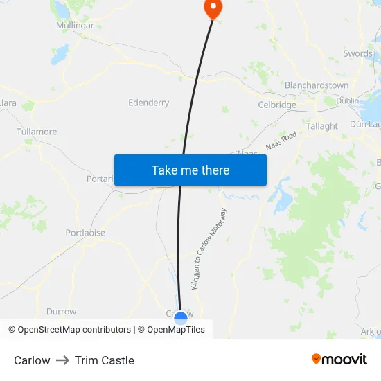 Carlow to Trim Castle map