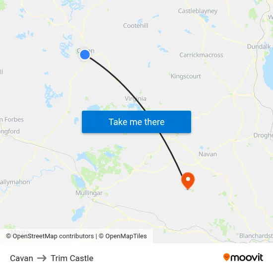 Cavan to Trim Castle map