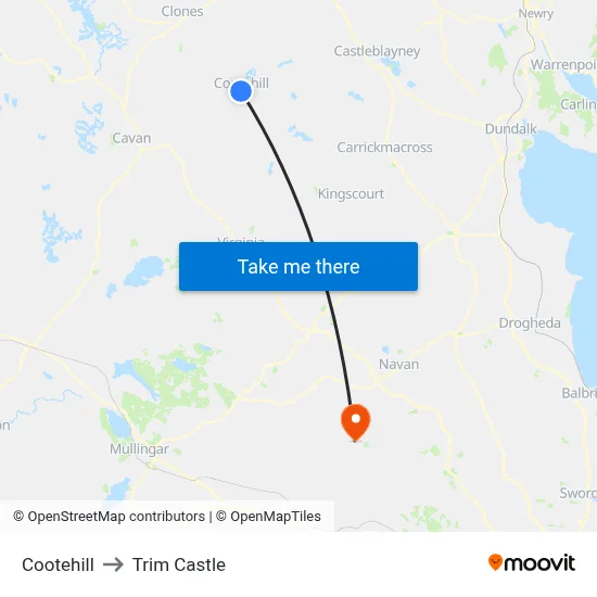 Cootehill to Trim Castle map
