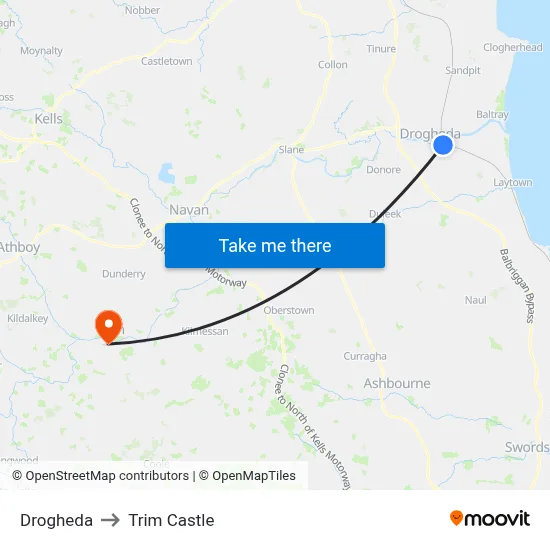 Drogheda to Trim Castle map