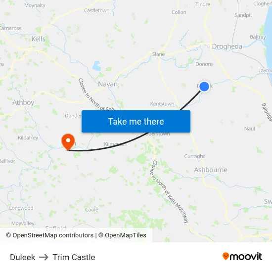 Duleek to Trim Castle map