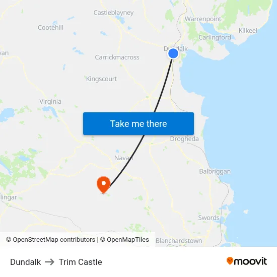 Dundalk to Trim Castle map