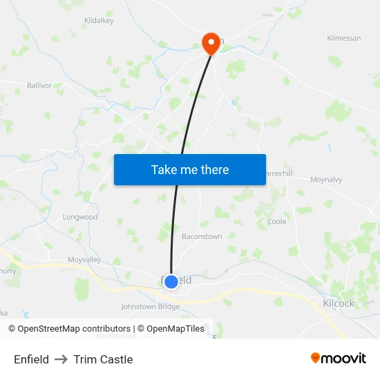 Enfield to Trim Castle map
