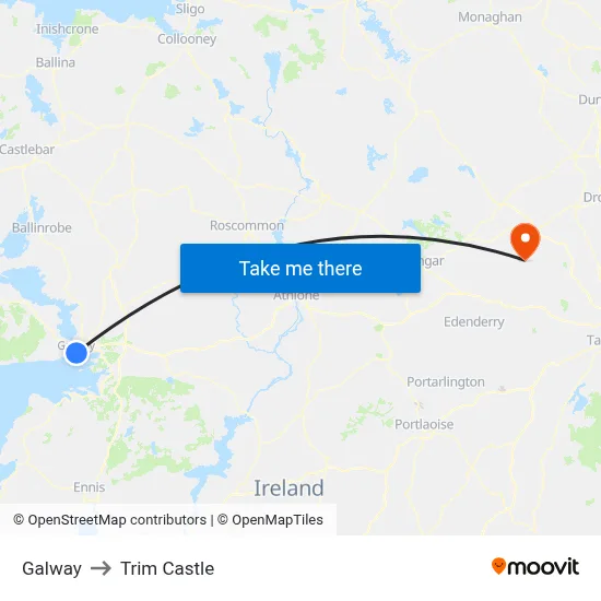 Galway to Trim Castle map