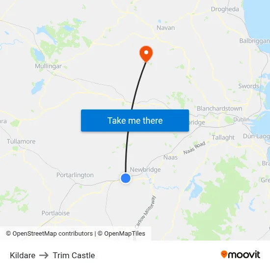 Kildare to Trim Castle map