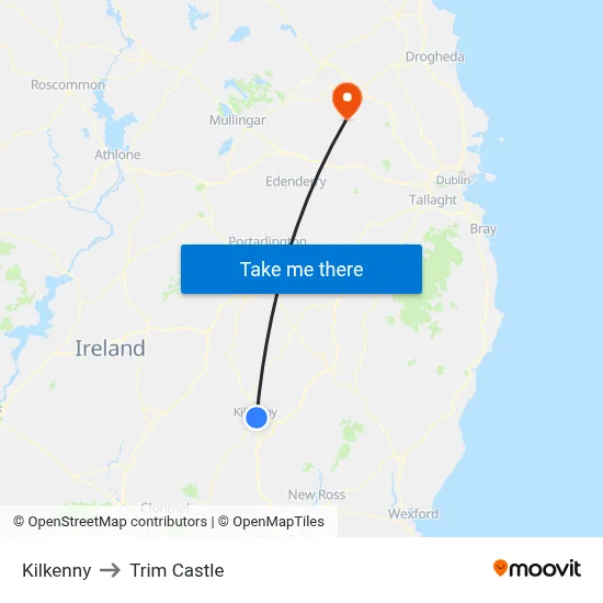 Kilkenny to Trim Castle map