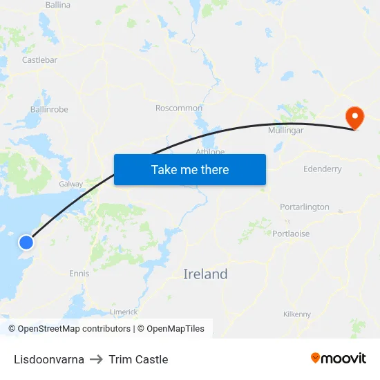 Lisdoonvarna to Trim Castle map