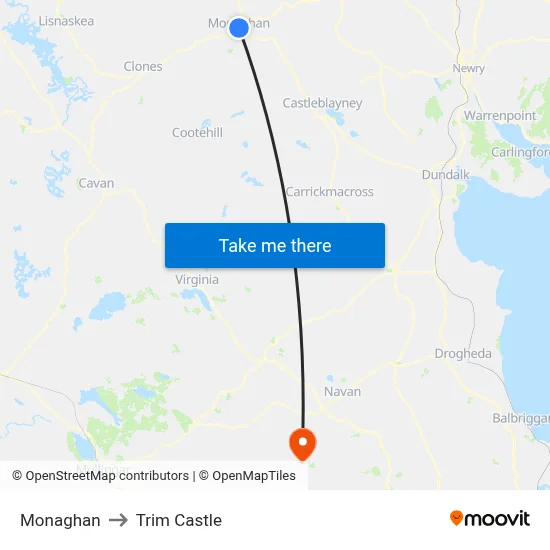 Monaghan to Trim Castle map