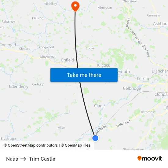 Naas to Trim Castle map
