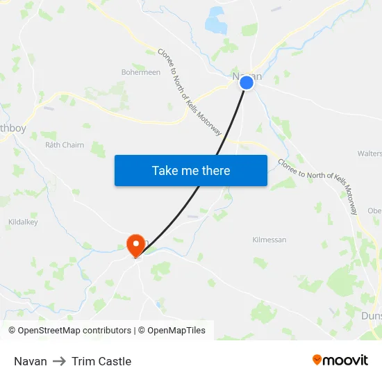 Navan to Trim Castle map