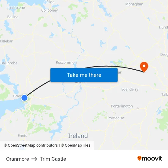 Oranmore to Trim Castle map