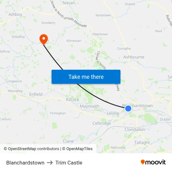 Blanchardstown to Trim Castle map