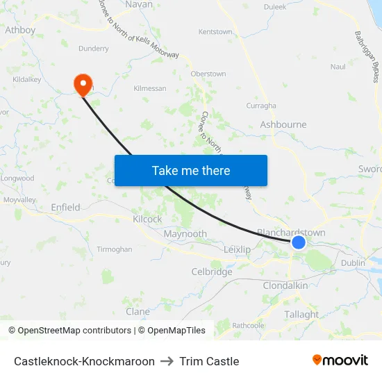 Castleknock-Knockmaroon to Trim Castle map